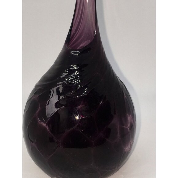 Vtg 1990's Hand Blown Amethyst Studio Art Glass Bulbous Vase Honey Comb Pattern - Picture 9 of 9